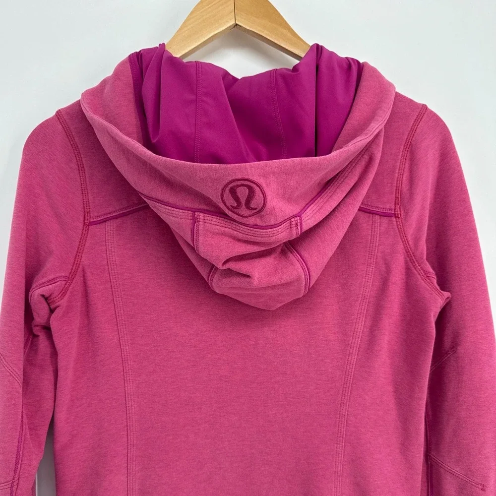 Lululemon Scuba Full Zip Hoodie Women Size 6 Pink Heathered Thumbholes Jacket